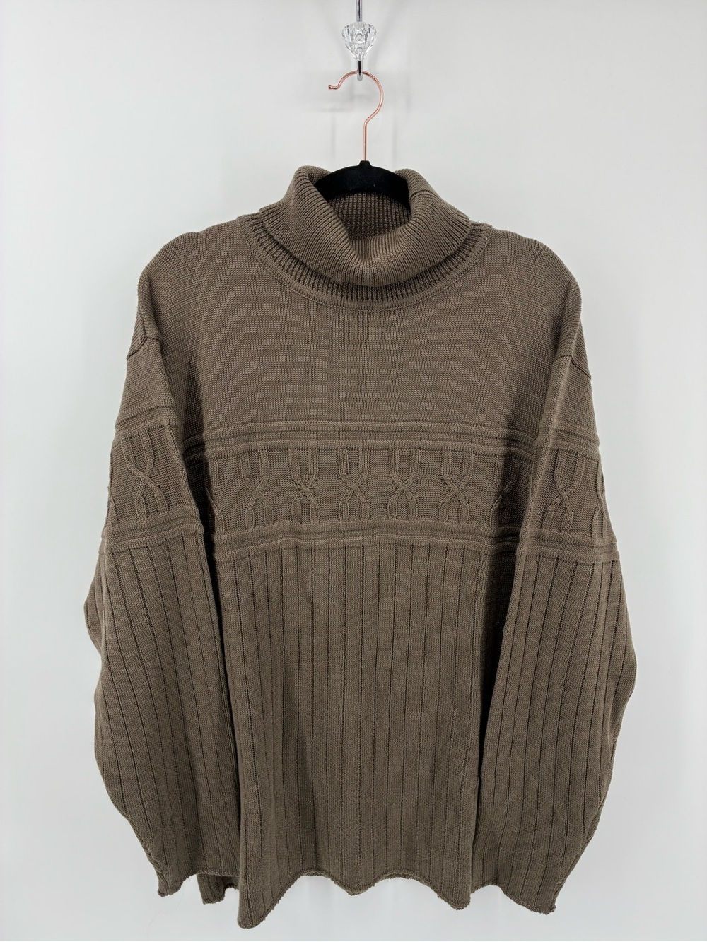 Men's Vintage 30% Wool Blend Taupe Turtleneck Cable-Knit Sweater